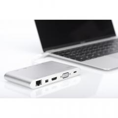 KAB USB-C > Multi Adapter 3xUSB3.0/Audio/Micro SD/SDXC/Gigabit Lan/DisplayPort/HDMI/VGA/USB-C Digitus Silver