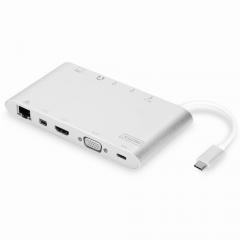 KAB USB-C > Multi Adapter 3xUSB3.0/Audio/Micro SD/SDXC/Gigabit Lan/DisplayPort/HDMI/VGA/USB-C Digitus Silver
